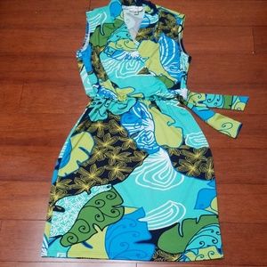 Cool Tropical Pattern Summer Faux Wrap Dress 8P